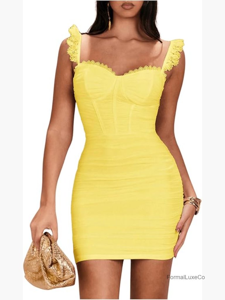 Lace Trim Sweetheart Neck Ruched Corset Mini Dress Bodycon Sleeveless
